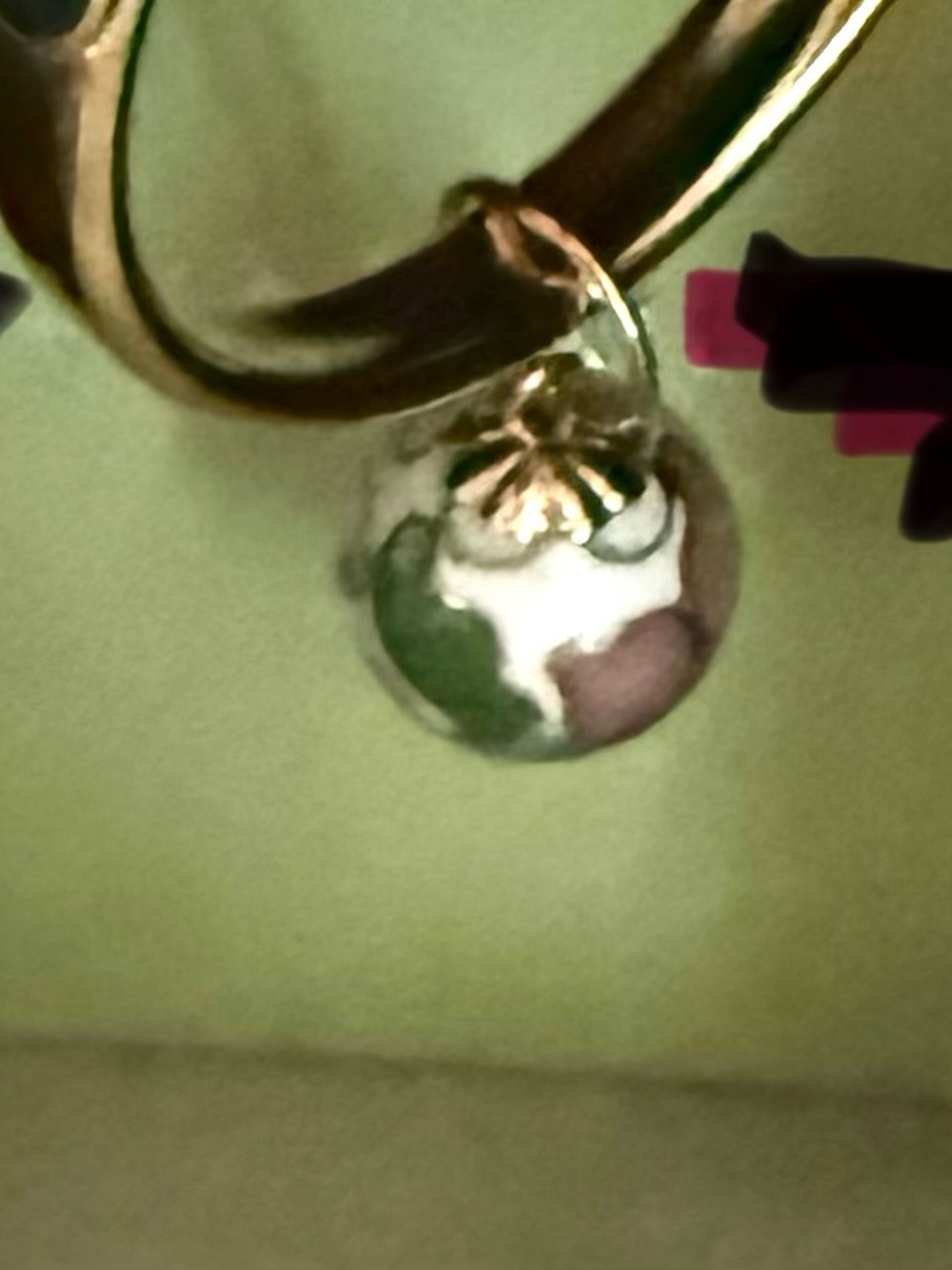 Vintage 14kt Cloisonné Floral Pink and Green Drop ball for earrings or chain - Picture 5 of 7